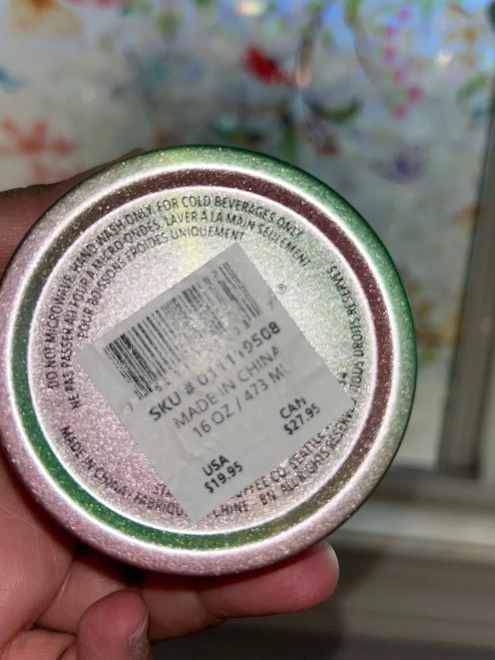 Starbucks Metallic Green Tumbler with Iridescent Pink Base